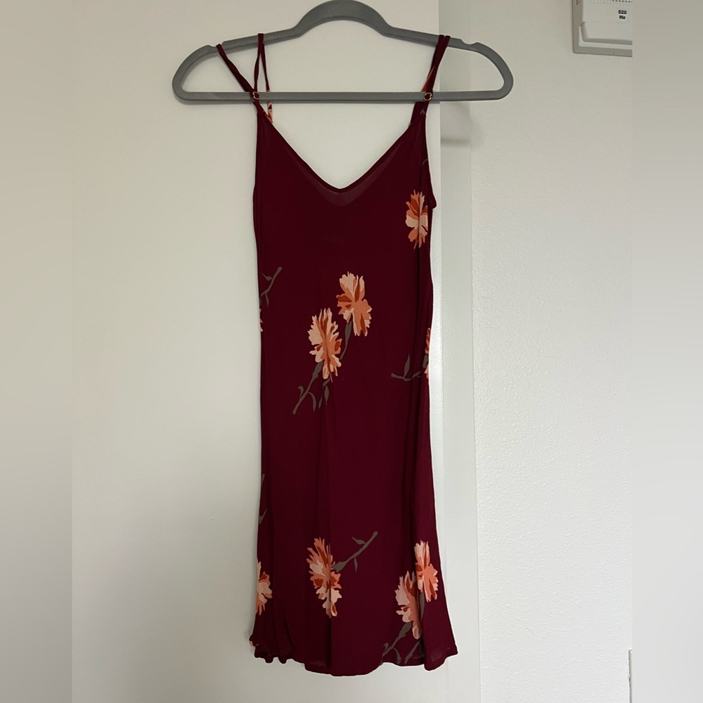 Reformation Burgundy Dress with Floral Accents